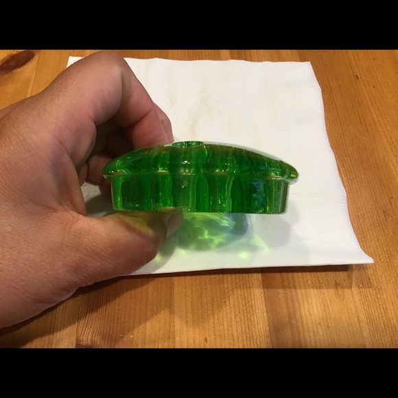 VINTAGE URANIUM GLASS FLOWER FROG GLOWY GREEN! - Picture 7 of 10